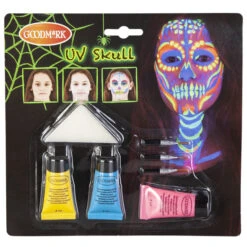 Schminkset - UV Totenkopf - Make-Up Mit Zubehör -Party Fest Deutschland Verkaufs-Shop 211357 neu