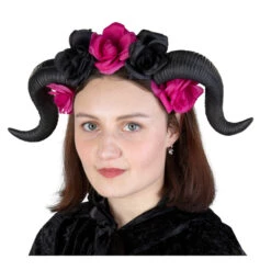 Haarreif Mit Hörnern Und Blumen - Für Erwachsene