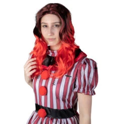 Langhaarperücke Schwarz/rot - Für Erwachsene