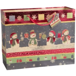 Geschenktasche - Schneemänner - 32,5 X 26 X 12,5 Cm